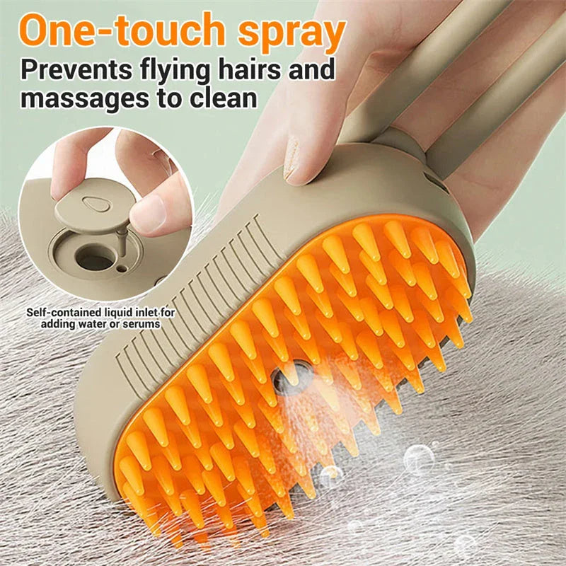 Premium 3-in-1 Pet Grooming Brush with Gentle Steam Spray, Massaging Comb, and Hair Removal Function for Cats and Dogs