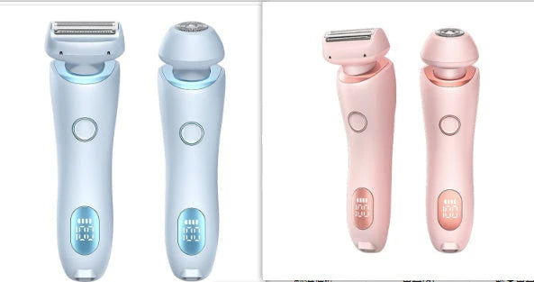 Rechargeable electric shaver for women with dual-head design for whole-body and precision hair removal