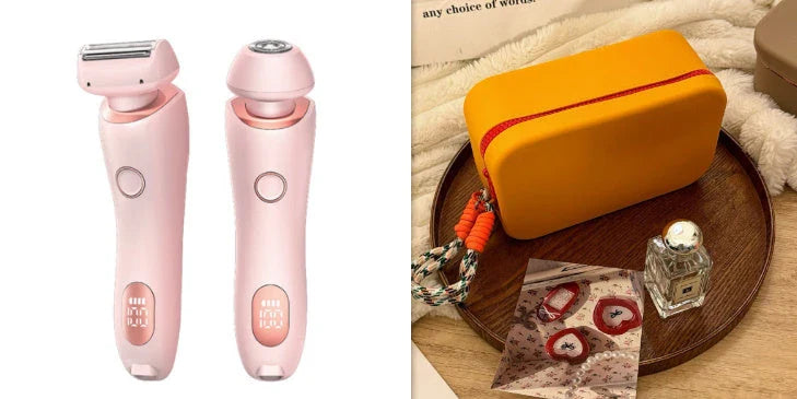 Rechargeable electric shaver for women with dual-head design for whole-body and precision hair removal