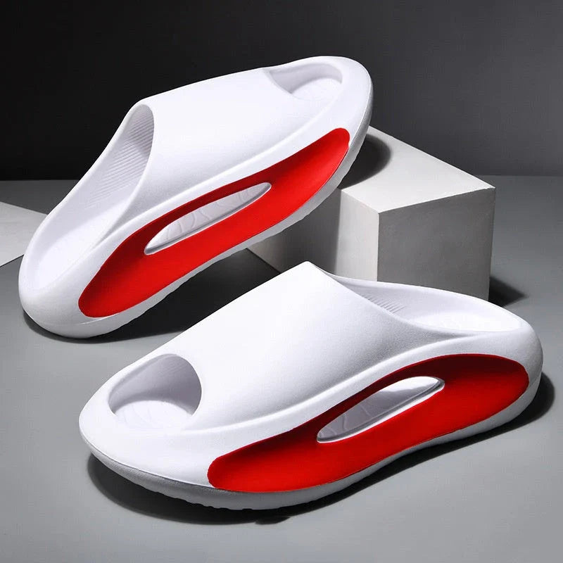Stylish unisex beach slippers with peep-toe design in various colors including black, white, and khaki