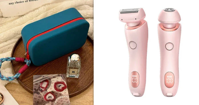 Rechargeable electric shaver for women with dual-head design for whole-body and precision hair removal