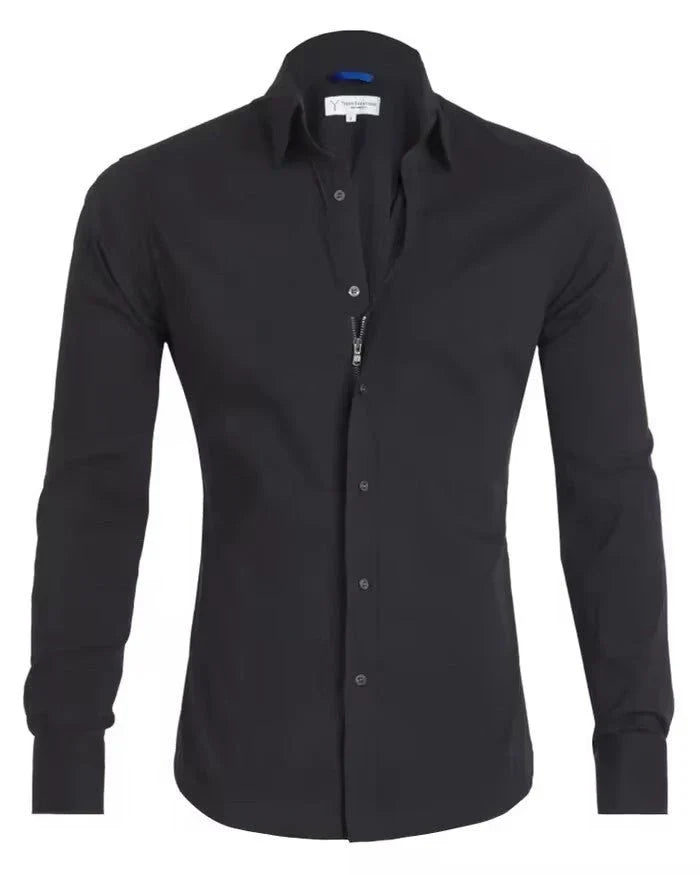 Stylish Long Sleeve Shirt with Zipper and Button Design for Men in Various Colors