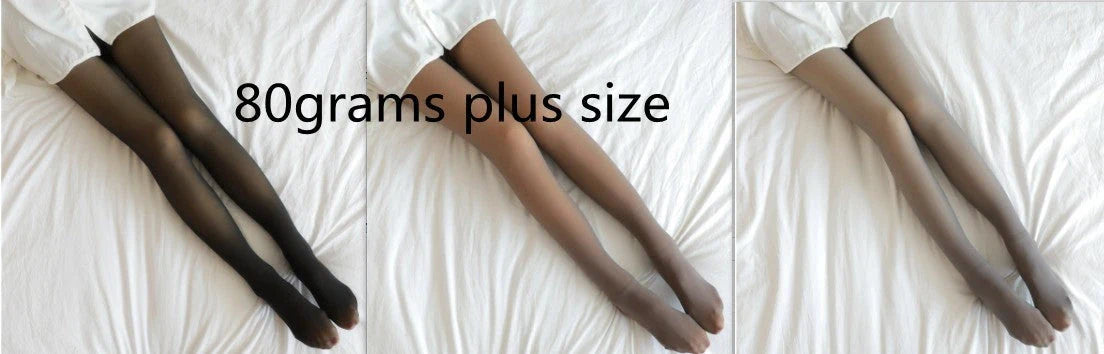 Cozy fleece-lined tights in various colors, featuring a unique translucent design and high-waisted fit for warmth and style.