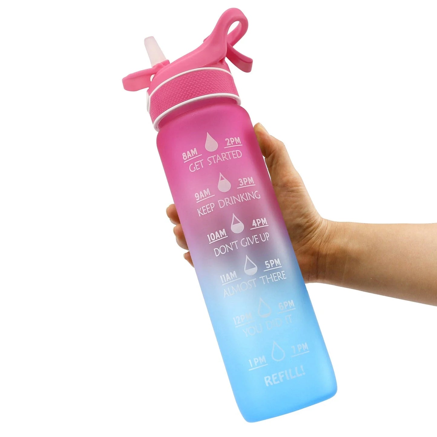 Premium sports water bottle with one-touch open cover, straw, and spray function, made of durable Tritan material in vibrant colors for active lifestyles.
