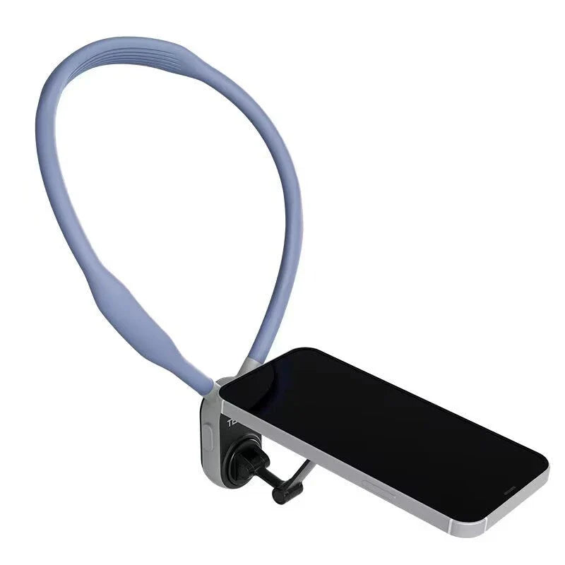 Magnetic silicone phone neck mount with adjustable design and quick-release feature for hands-free mobility