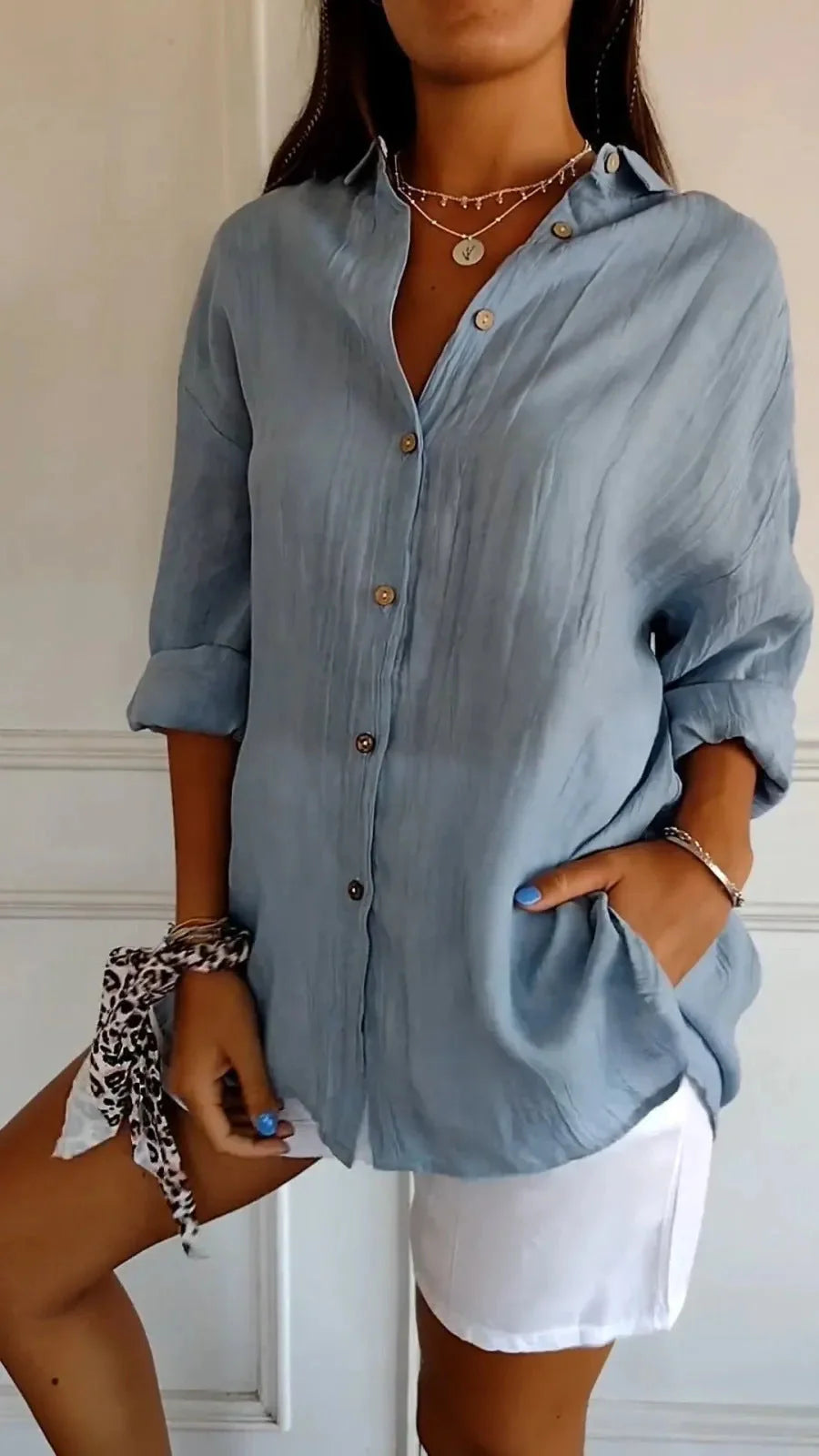 Stylish Women's Long Sleeve Pleated Shirt in various colours