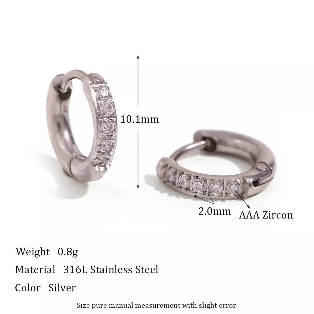 Women's titanium steel zircon earrings with electroplating, available in gold and steel finishes