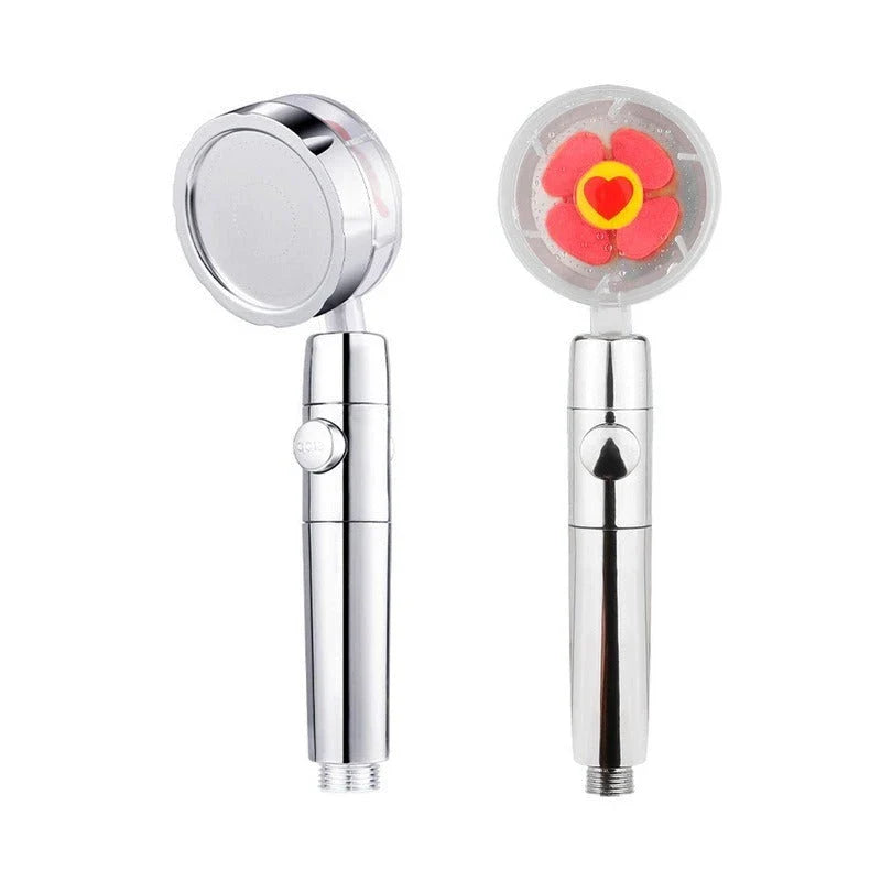 A high-pressure handheld shower head with a turbo-charged water flow and a cotton filter for a luxurious, spa-like bathing experience.
