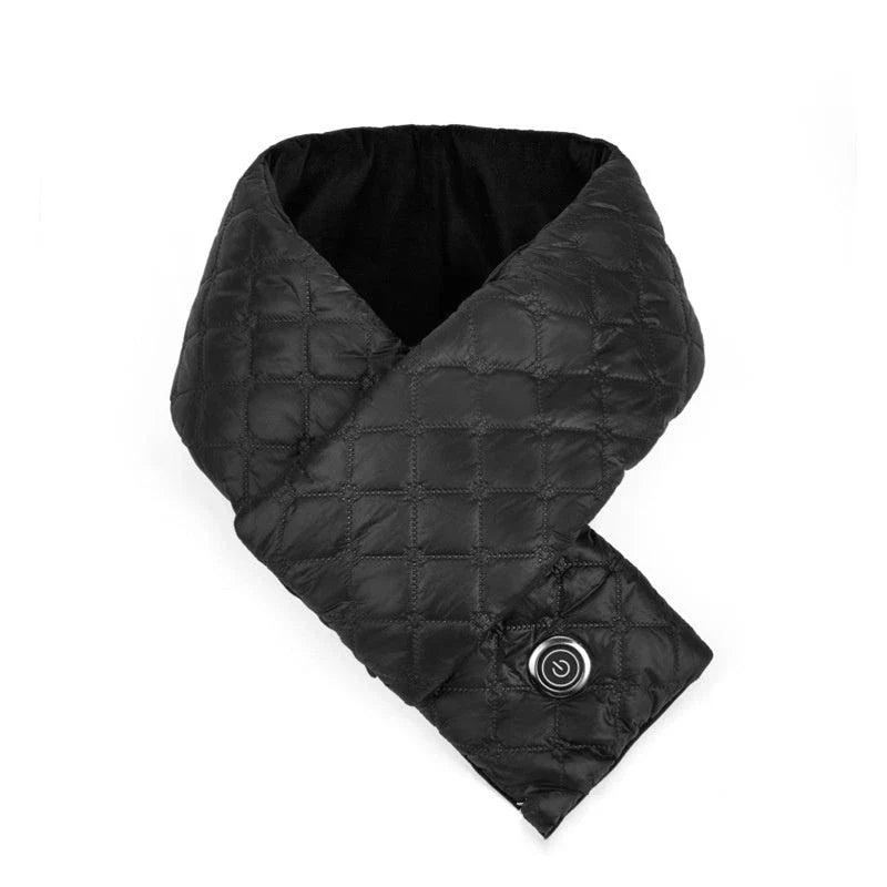 Cozy electric heated scarf with 3 adjustable heat settings for outdoor use in black and beige colors