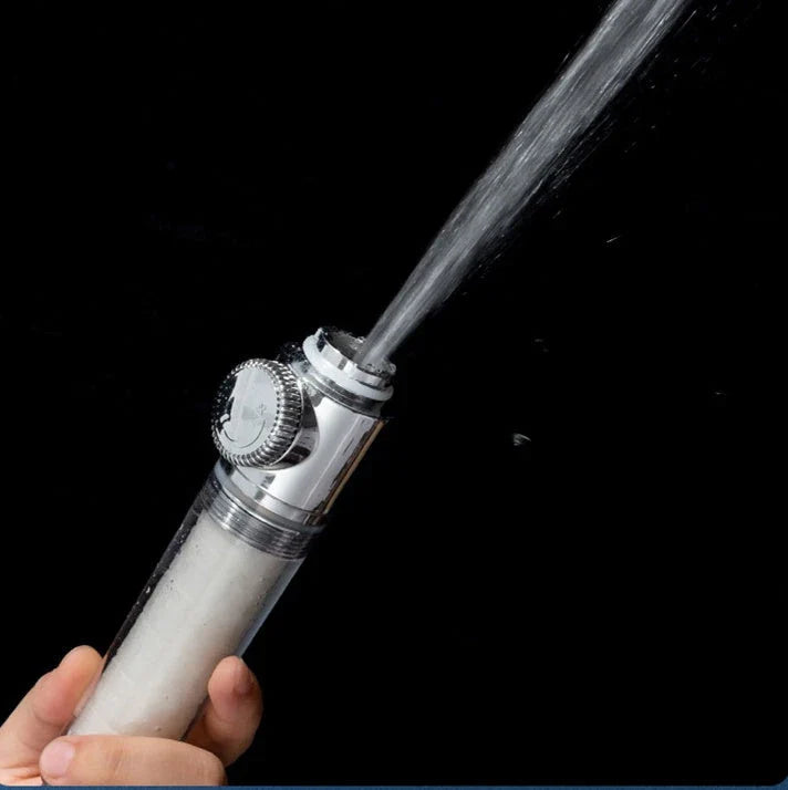 High-pressure turbo shower head with powerful water flow, made of durable ABS and stainless steel materials