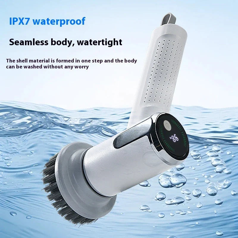 Wireless Electric Cleaning Brush with interchangeable heads for effortless sink and pot scrubbing