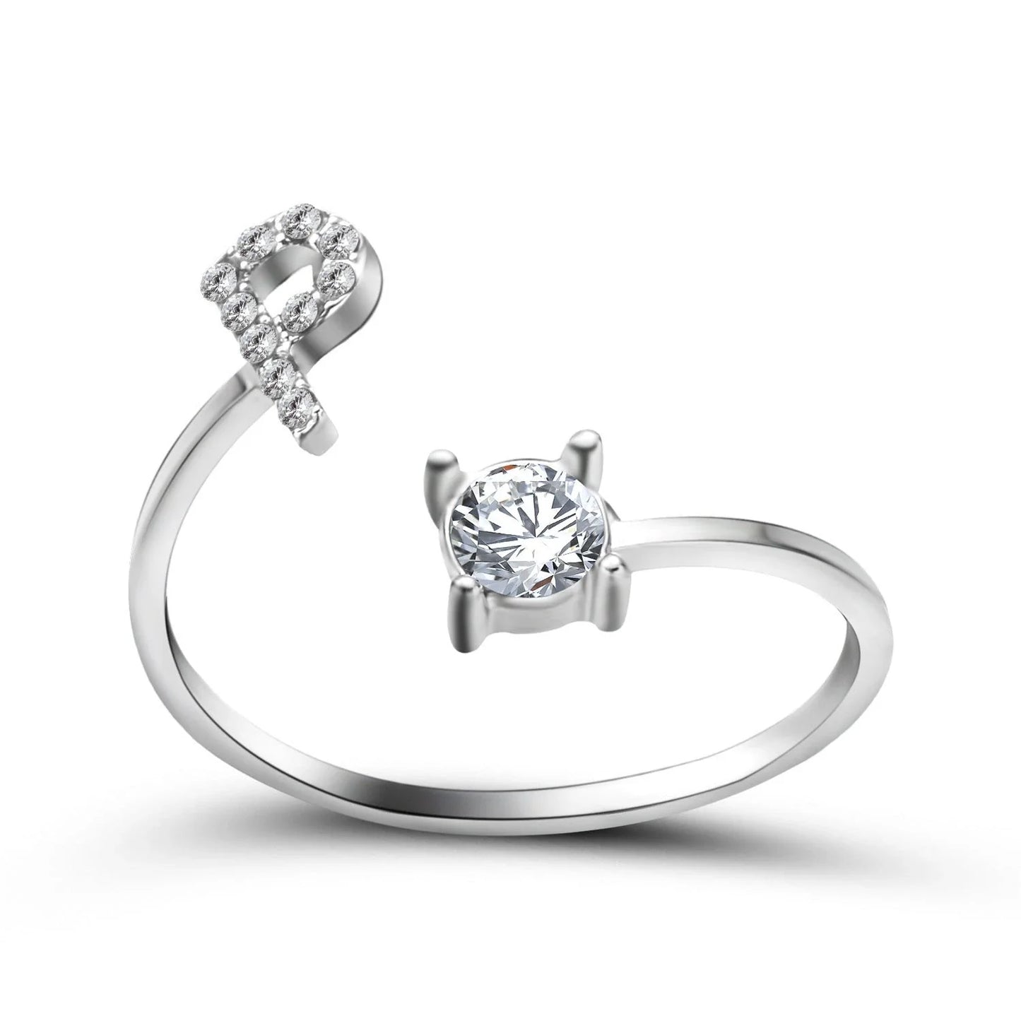 Personalized Initial Letter Crystal Ring with Adjustable Design in Gold, Silver, and Rose Gold Colors