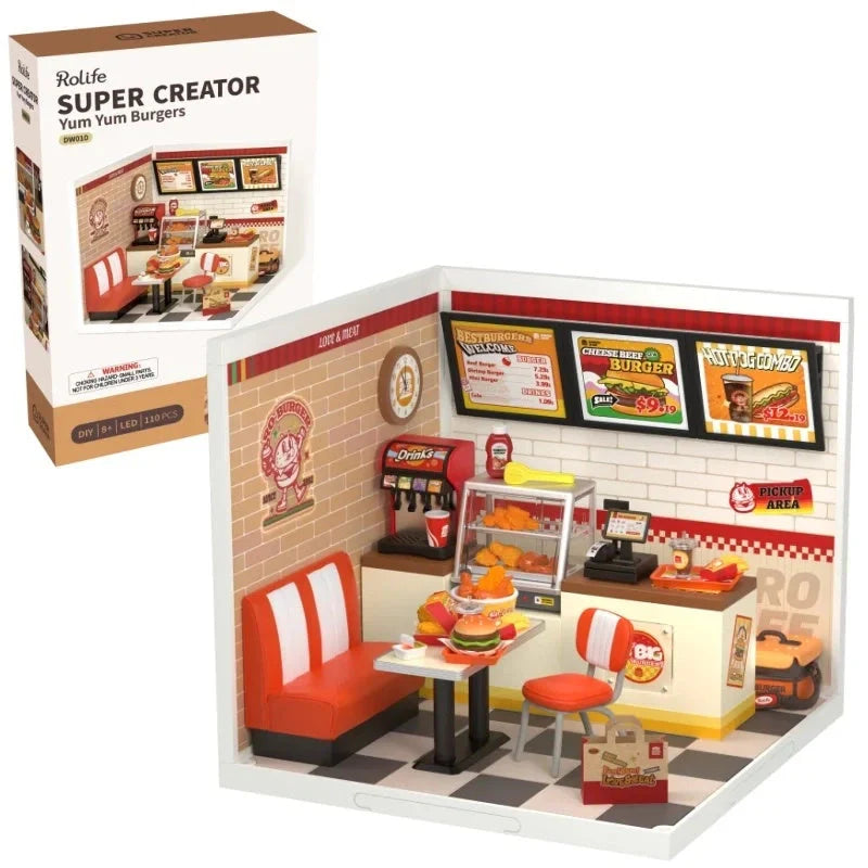 Robotime Rolife DIY Miniature Cafe Building Kit with ambient light set
