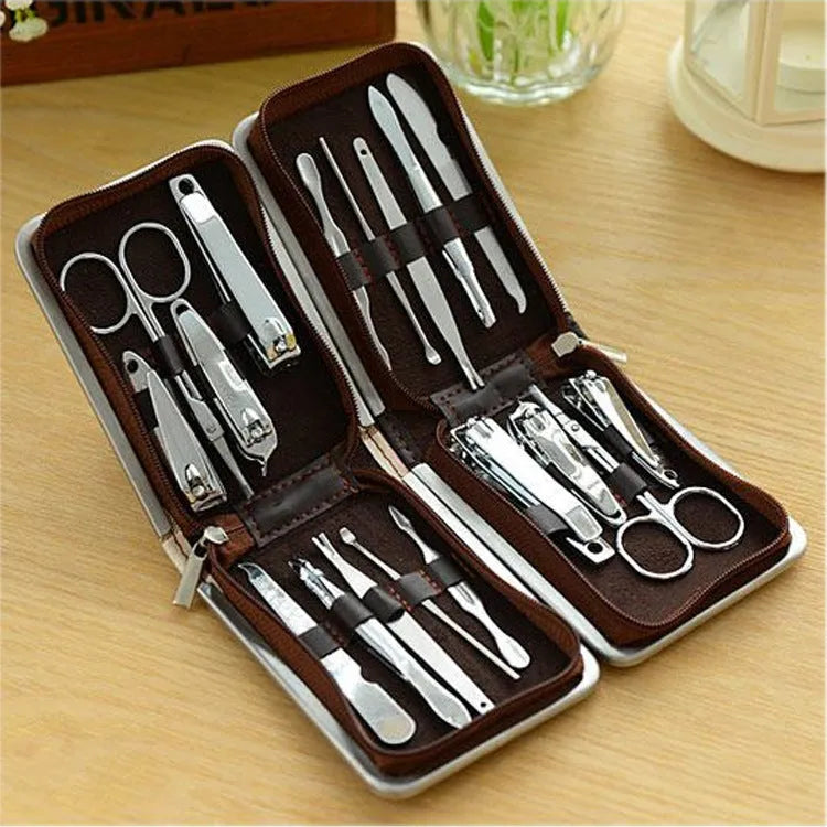 9-piece stainless steel nail clipper set, 10cm by 8cm by 2cm, 123g, compact manicure kit with random colour tools