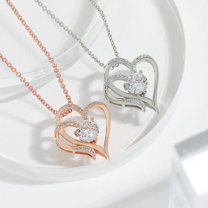 Heart-shaped pendant necklace with sparkling rhinestones, a stylish and elegant accessory for women