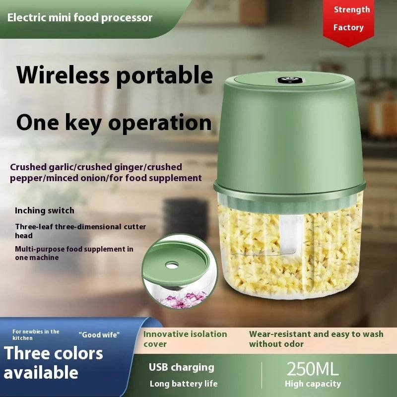 Compact USB Rechargeable Electric Garlic Press and Food Chopper with Stainless Steel Blades, Soft-Grip Lid, and Non-Slip Base