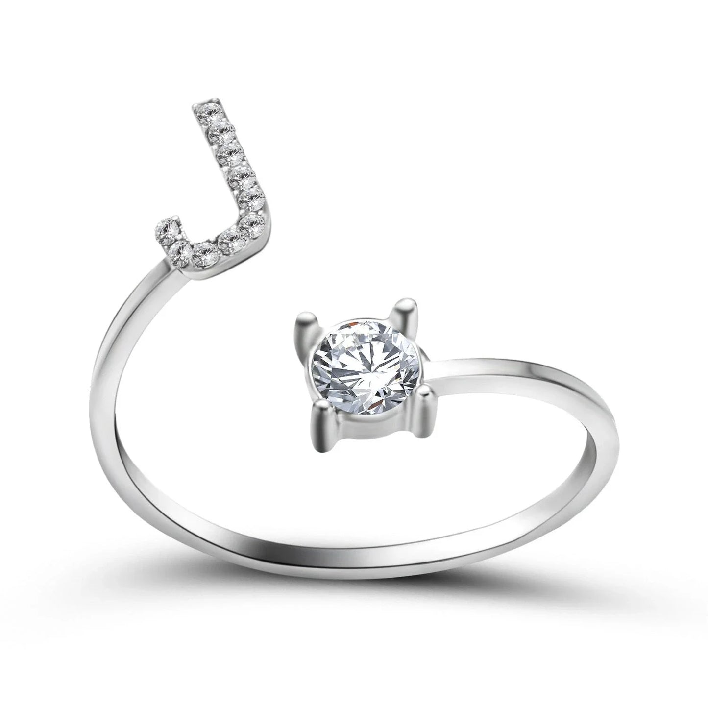 Personalized Initial Letter Crystal Ring with Adjustable Design in Gold, Silver, and Rose Gold Colors
