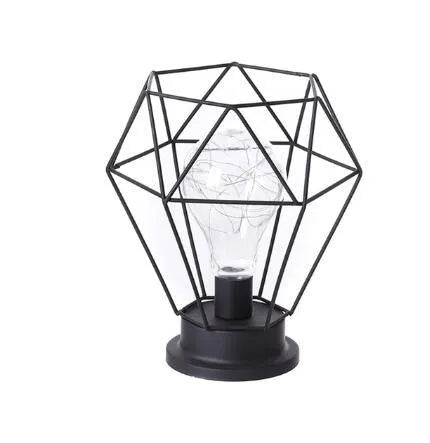 Minimalist wrought iron table lamp shaped like wine bottle with warm white LED light