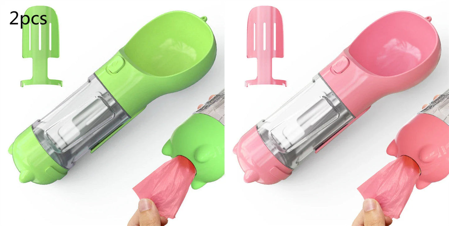 Multipurpose Pet Water Bottle with Feeding Bowl and Waste Bag Storage - Durable, Portable, and Convenient