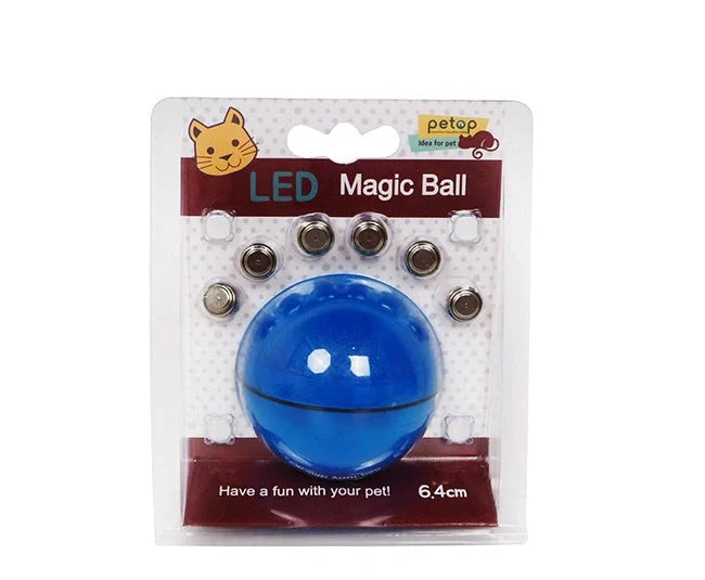 Robotic ball with LED lights and automatic 360-degree rotation, designed to captivate and entertain cats