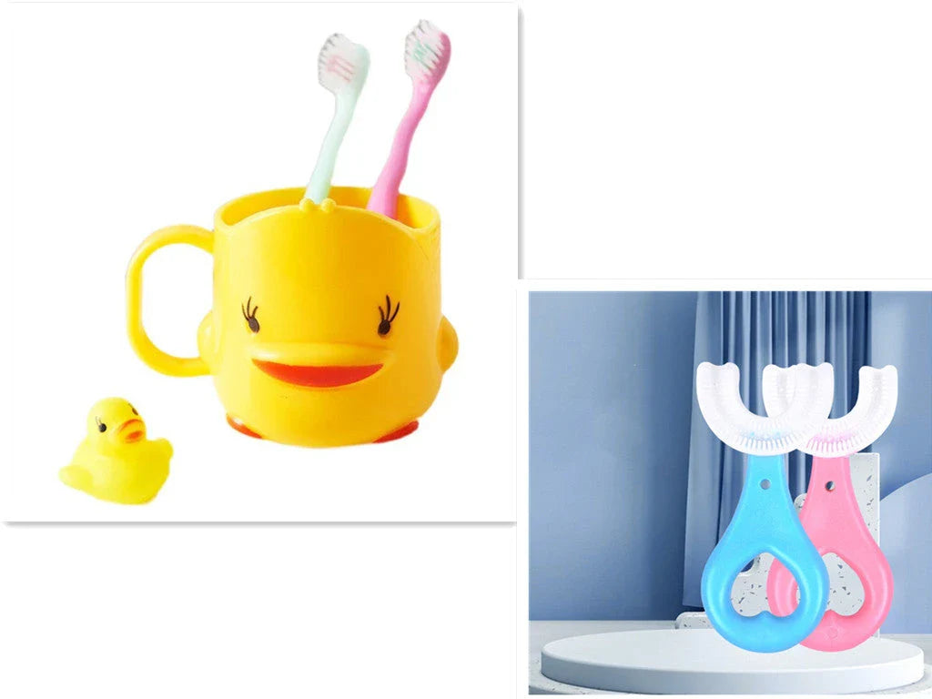 U-Shaped Soft Rubber Toothbrushes for Kids in Vibrant Colors