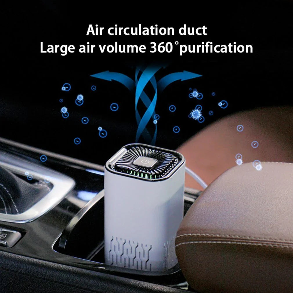 Powerful car air purifier with negative ion generator, removes formaldehyde, dust, and smoke for a fresh, clean in-vehicle environment