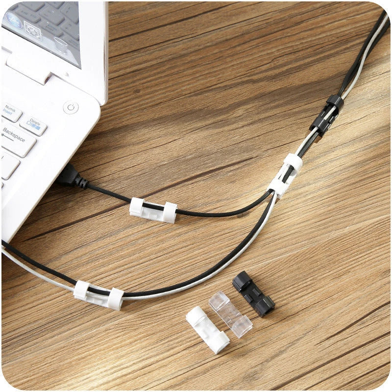 Premium cable organizer clips made of durable ABS resin for seamless cable management in home offices, workstations, and entertainment centers