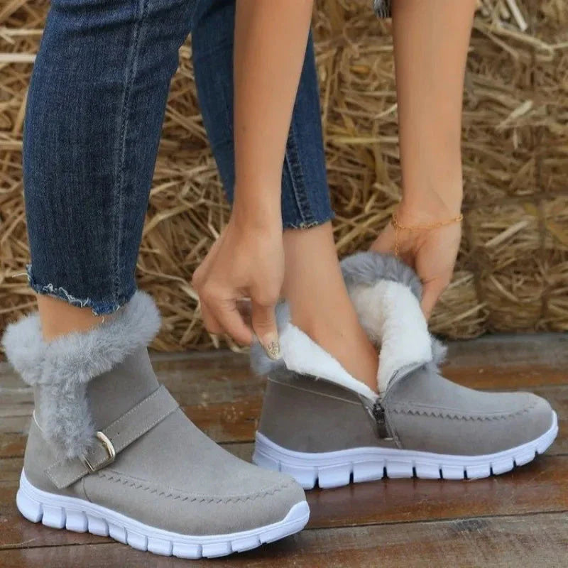 Homeenjoy_UK Plush Ankle Snow Boots with Buckle Design for Women