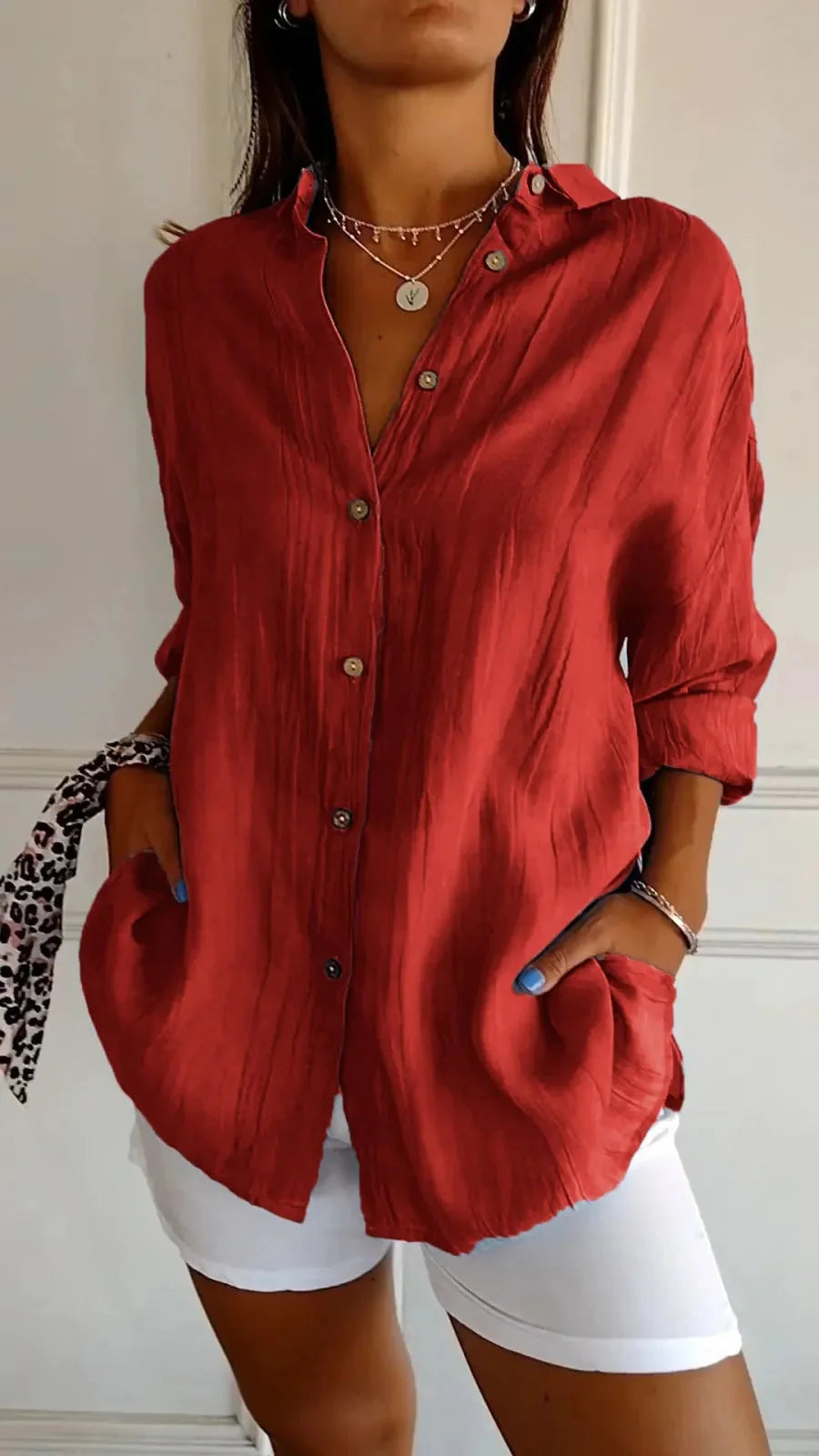 Stylish Women's Long Sleeve Pleated Shirt in various colours