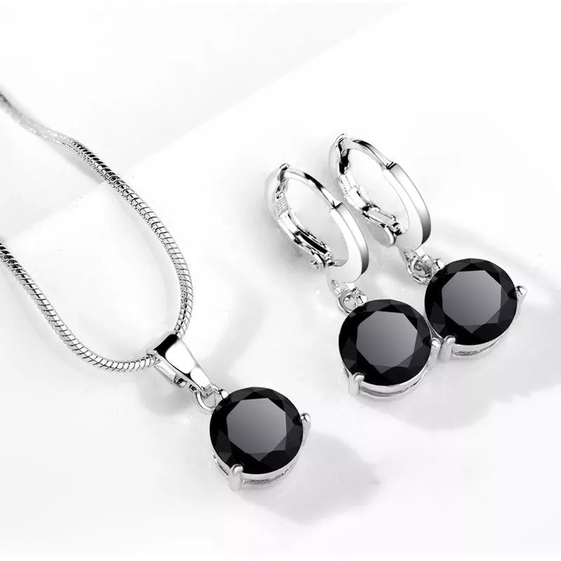Zircon Water Drop Necklace and Earring Set with unique snake bone chain and mixed gem setting