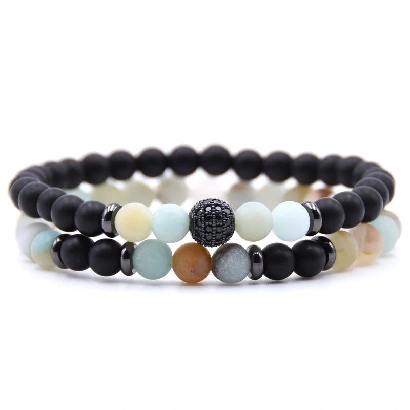 6mm Natural Stone Beaded Bracelet with Micro-inlaid Zircon, elegant handmade jewellery