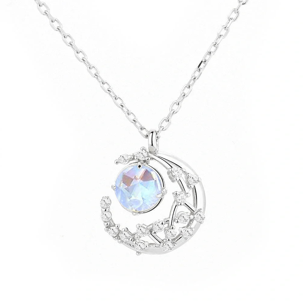 Elegant Ladies Moon Pendant Necklace with adjustable chain and diamond-cut detailing