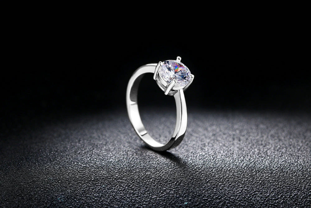 Close-up of a beautiful rose gold ring with sparkling zircon stones