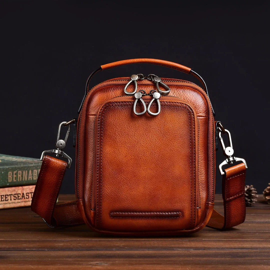 Cowhide Retro Casual Men's Messenger Bag in black with a classic, stylish design