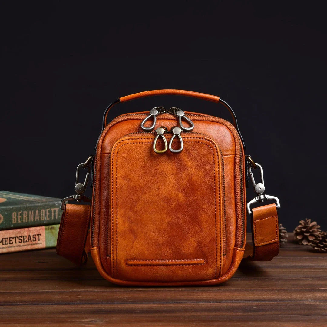 Cowhide Retro Casual Men's Messenger Bag in black with a classic, stylish design