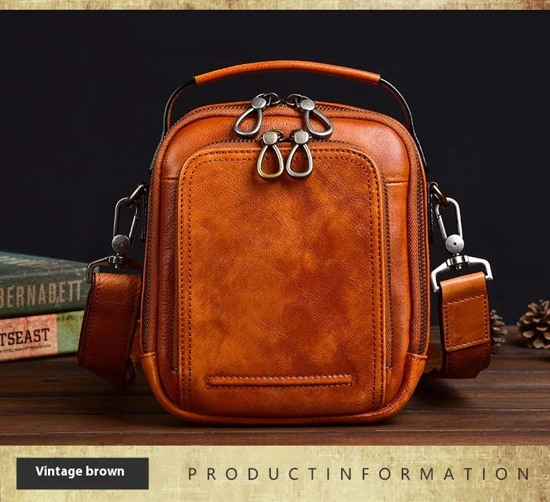 Cowhide Retro Casual Men's Messenger Bag in black with a classic, stylish design