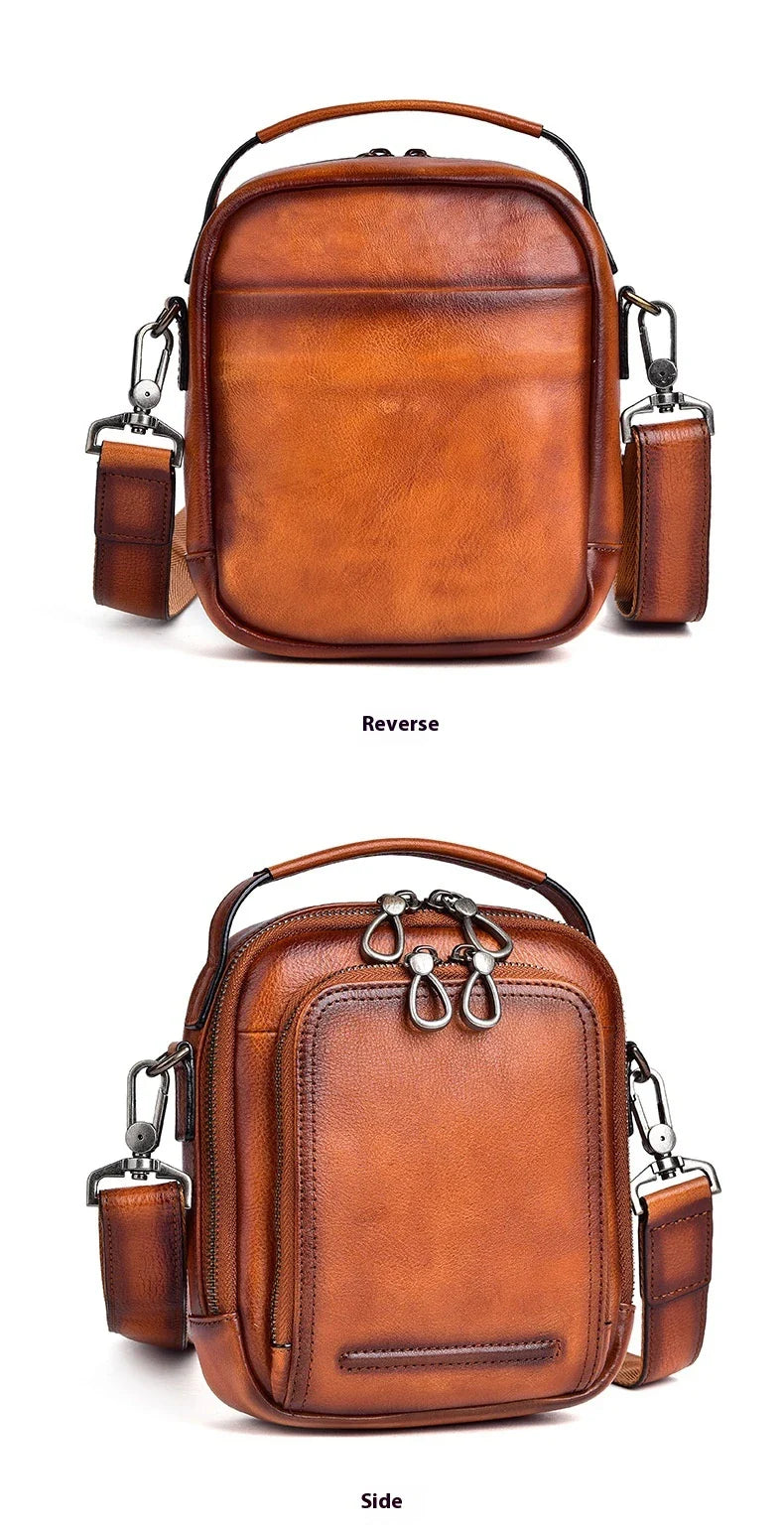 Cowhide Retro Casual Men's Messenger Bag in black with a classic, stylish design