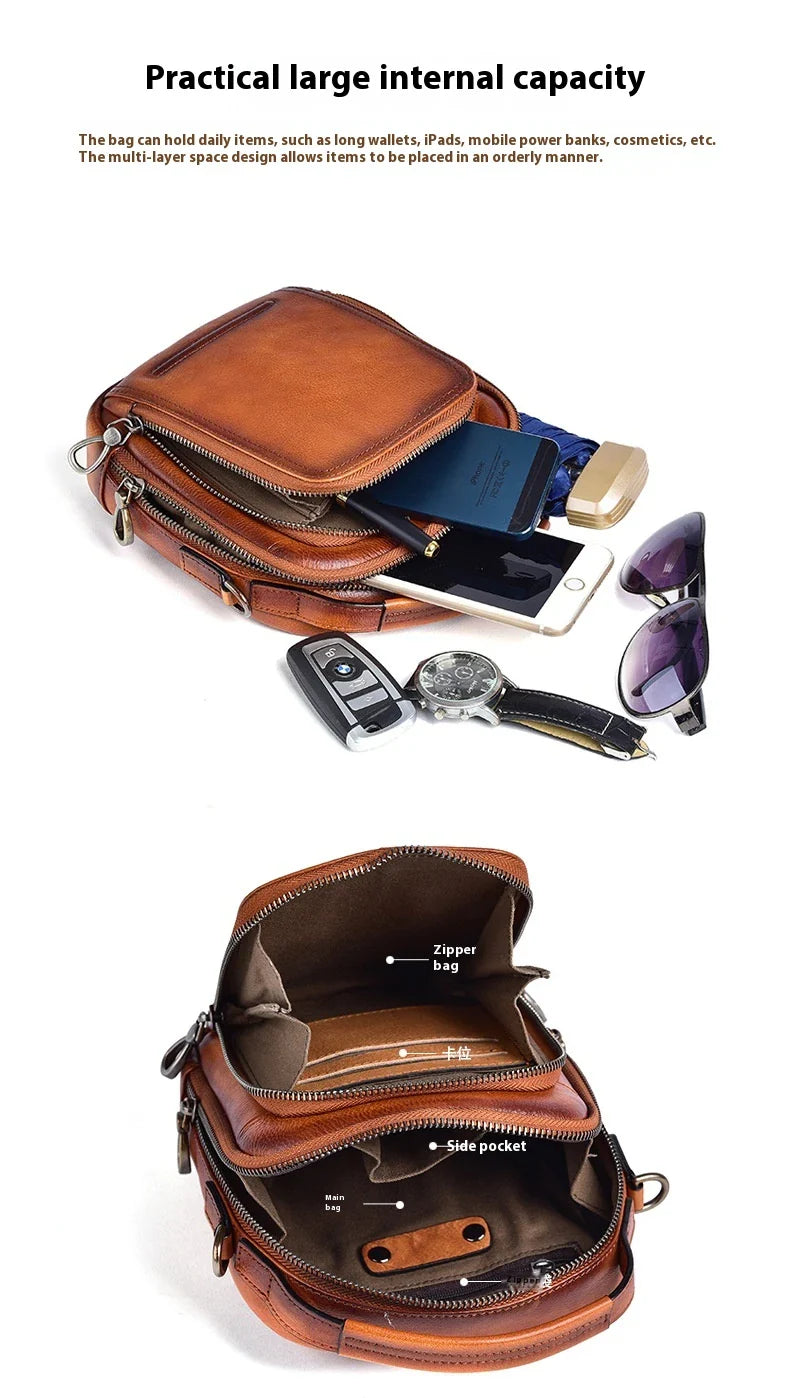 Cowhide Retro Casual Men's Messenger Bag in black with a classic, stylish design