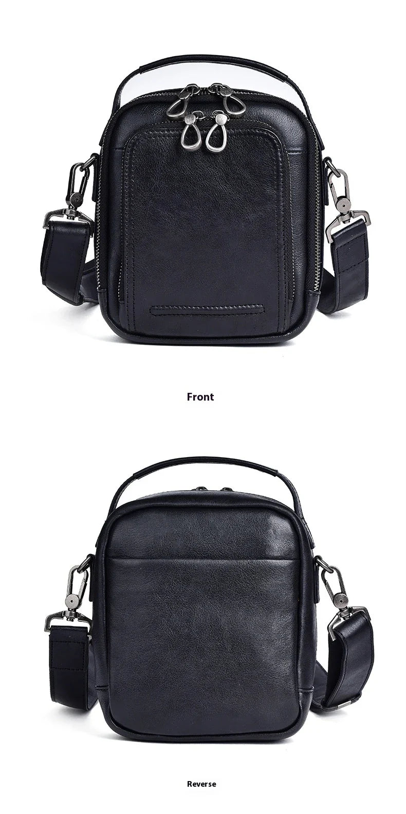 Cowhide Retro Casual Men's Messenger Bag in black with a classic, stylish design