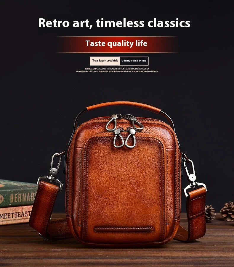 Cowhide Retro Casual Men's Messenger Bag in black with a classic, stylish design
