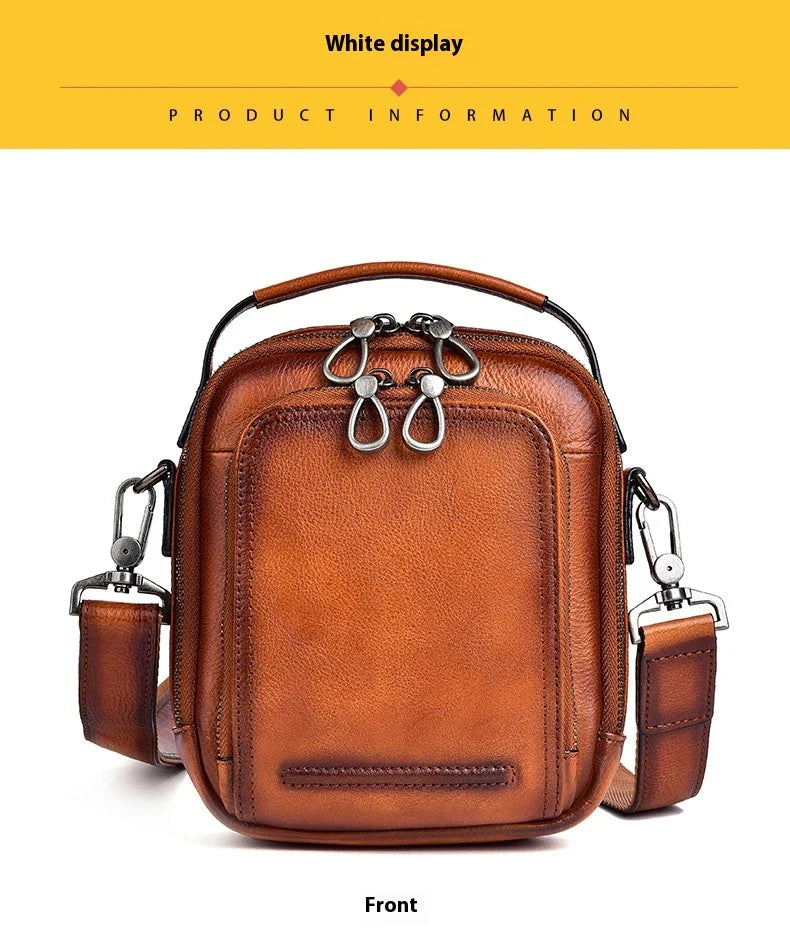 Cowhide Retro Casual Men's Messenger Bag in black with a classic, stylish design