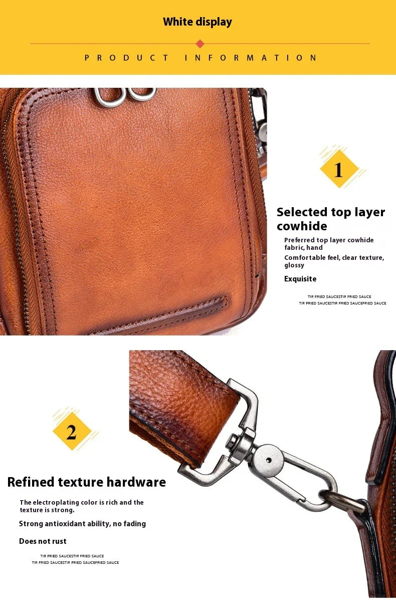 Cowhide Retro Casual Men's Messenger Bag in black with a classic, stylish design