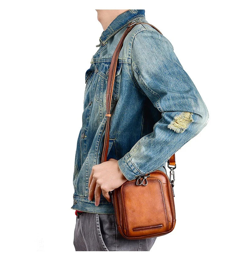 Cowhide Retro Casual Men's Messenger Bag in black with a classic, stylish design