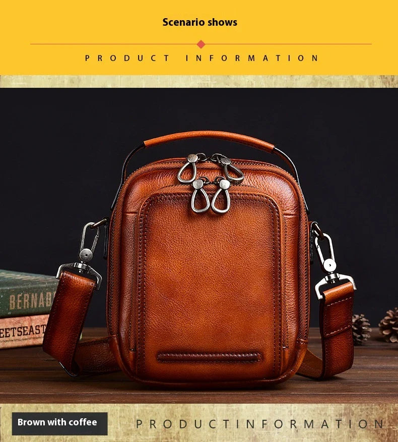Cowhide Retro Casual Men's Messenger Bag in black with a classic, stylish design