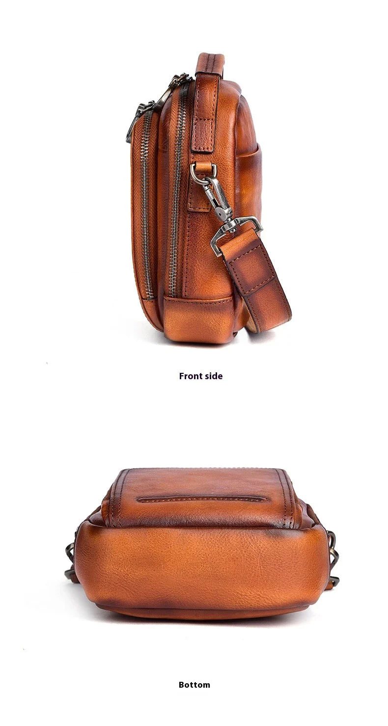 Cowhide Retro Casual Men's Messenger Bag in black with a classic, stylish design