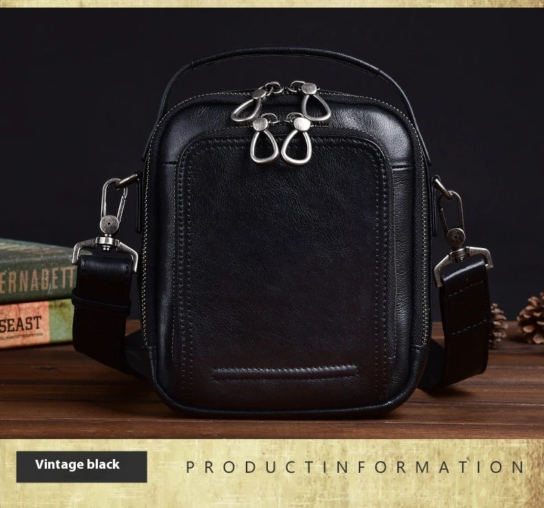 Cowhide Retro Casual Men's Messenger Bag in black with a classic, stylish design