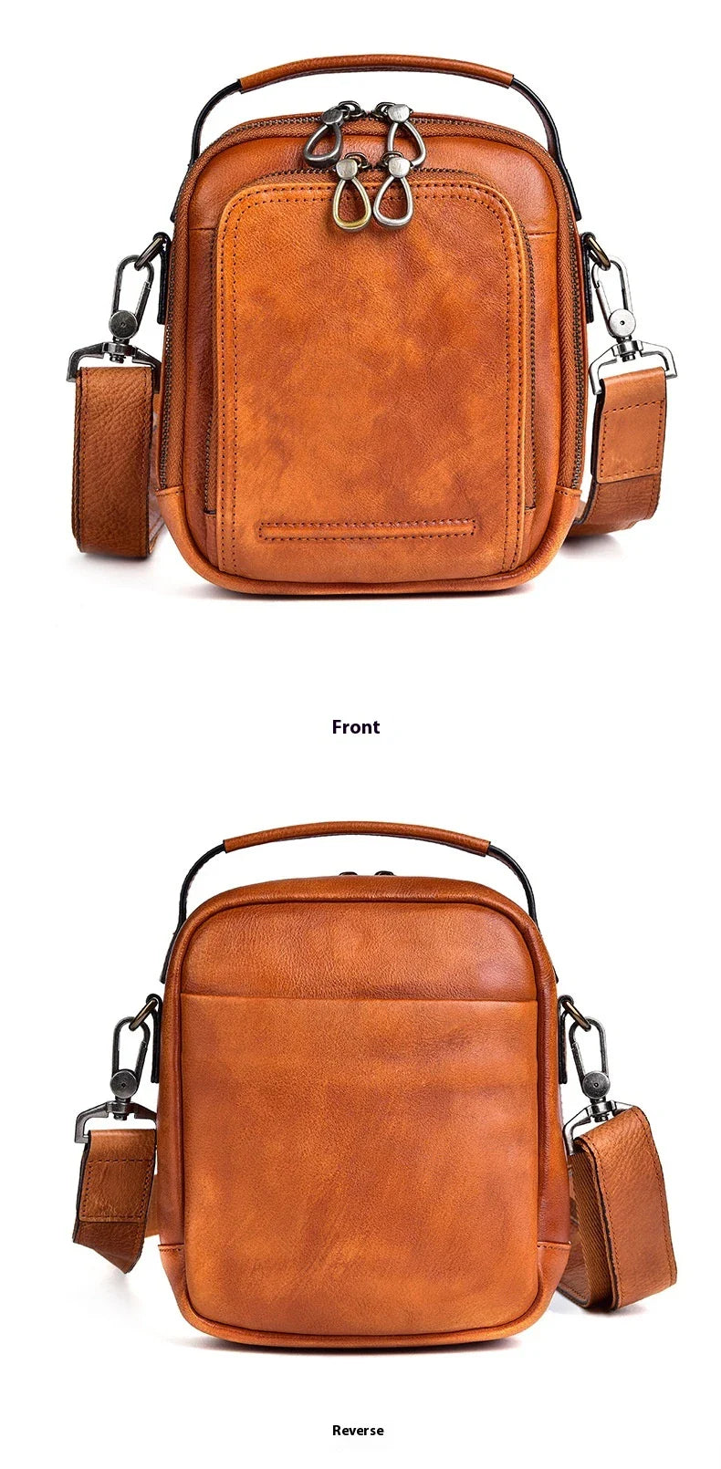 Cowhide Retro Casual Men's Messenger Bag in black with a classic, stylish design