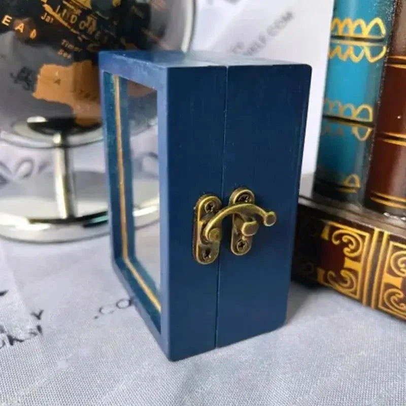 Calming wooden bookshelf ornament with 60 miniature books for stress relief and desktop decor