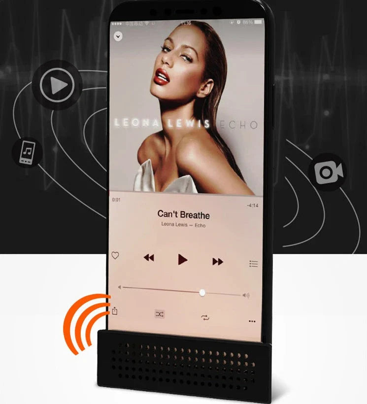 Compact phone amplifier stand in various colors for iPhones and Android devices