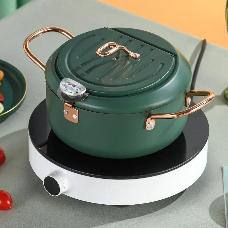 Stainless Steel Telescopic Frying Basket with Removable Thermometer for Precise Temperature Control and Easy Frying